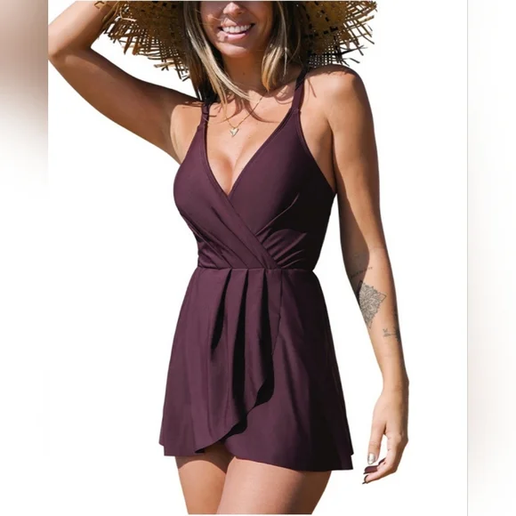 Cupshe | Dresses | Nwt Cupshe Purple Ruched Cross Back Swim Dress Size L |  Poshmark